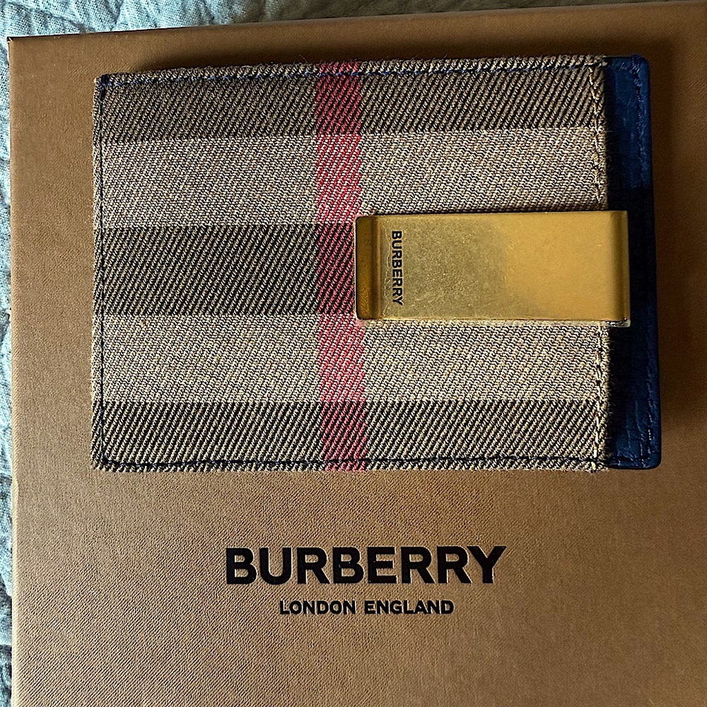 Burberry Plaid and Gold Money Clip